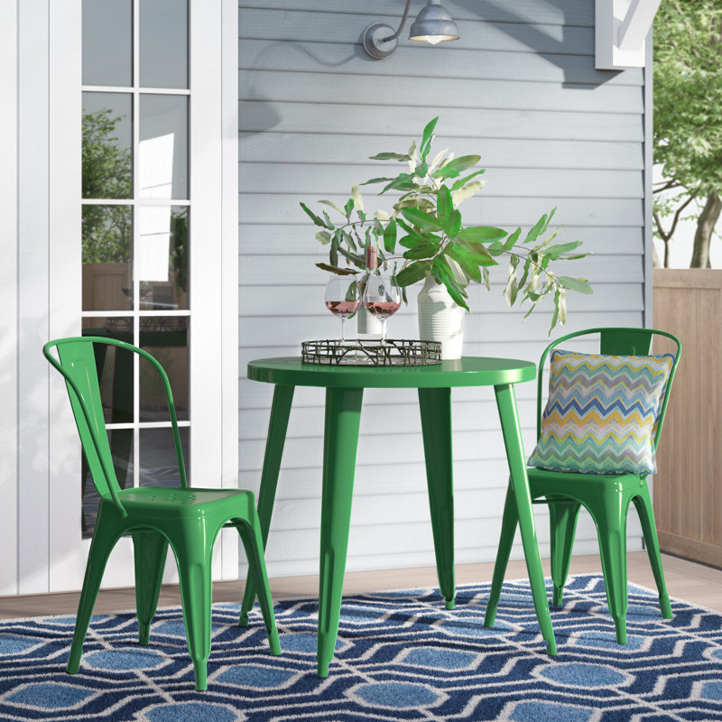 Brinson Round Steel Bistro Set, Green, 17.5"