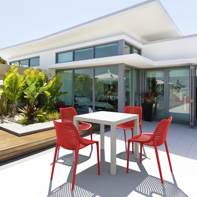 Asherton 31.5" W 4-Person Square Patio Dining Set with Stackable Chairs, White/Red