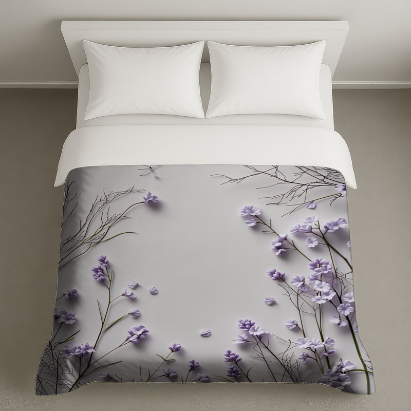 Housse de couette Lavender Bedding Floral Minimalist, Lit simple