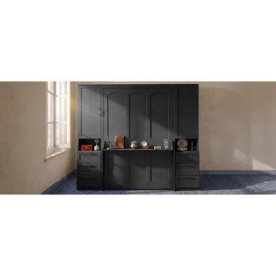 Grand lit escamotable peu encombrant, panneau de fibres à densité moyenne avec placage de chêne, maison moderne