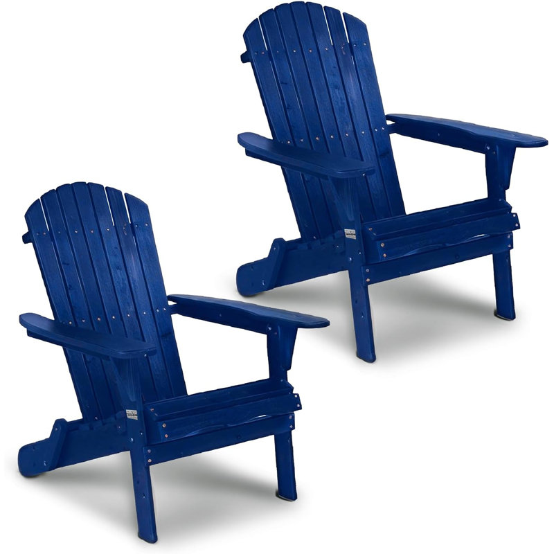 Patio Solid Wood Folding Adirondack Chair(Set Of 2), Blue