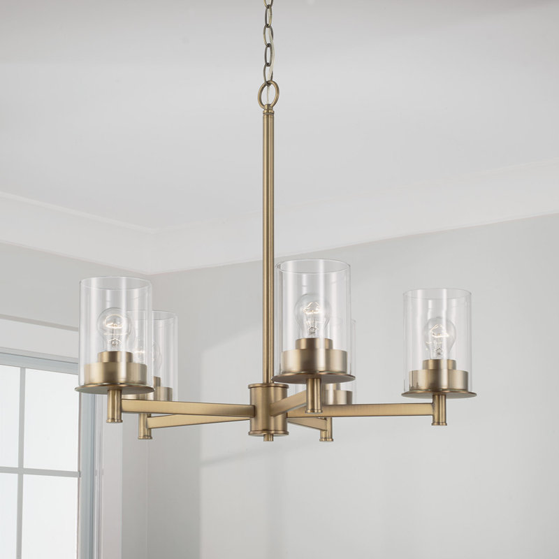Mason 5 - Light Dimmable Modern Linear Chandelier, Aged Brass