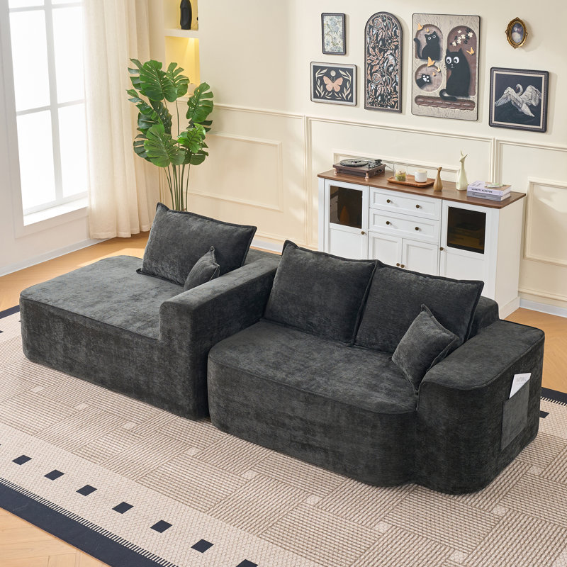 Canapé modulaire en L avec méridienne Elysia, 104.00*56.70*25.60, Noir