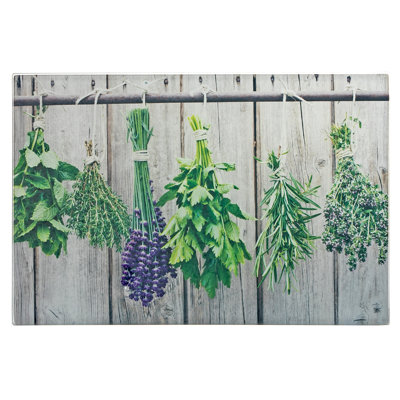 Printed Glass Cutting Board (Hanging Herbs) - Set Of 2