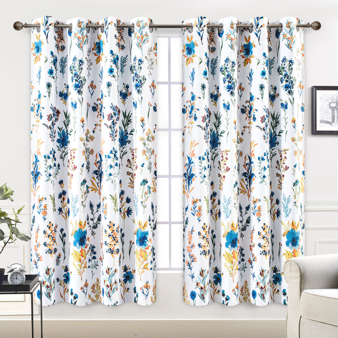 Mayview Floral Blackout Thermal Grommet Curtain Panels (Set of 2) Lark Manor™ Curtain 