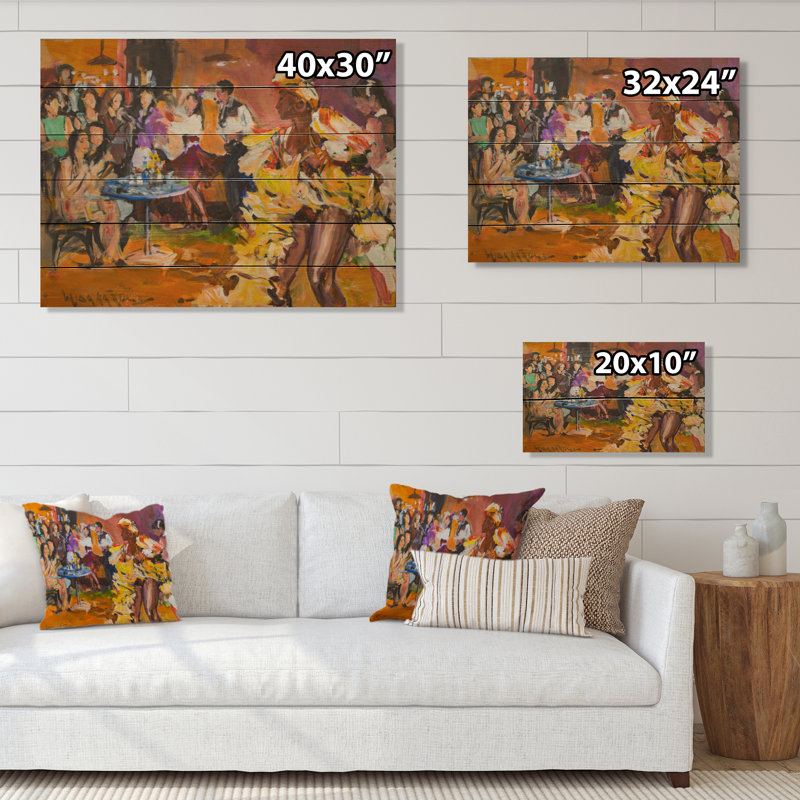 Danse, peinture passionnée - décoration murale en bois rétro, H 30 po x l 40 po x P 1 po