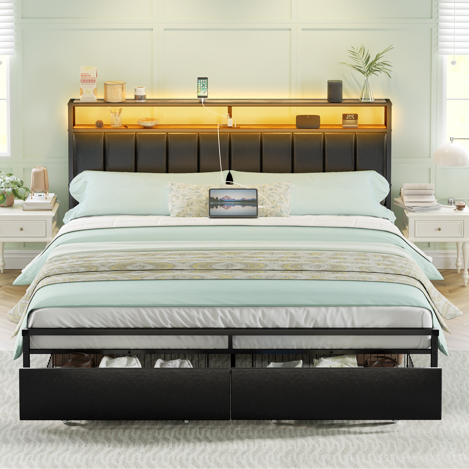 Aydin Upholstered Slat Storage Bed