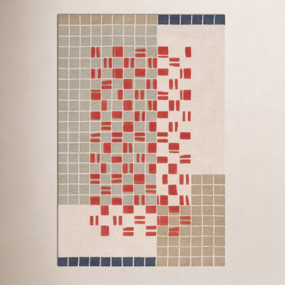 Elswick Gray Red Hand-Tufted Geometric Wool Rug