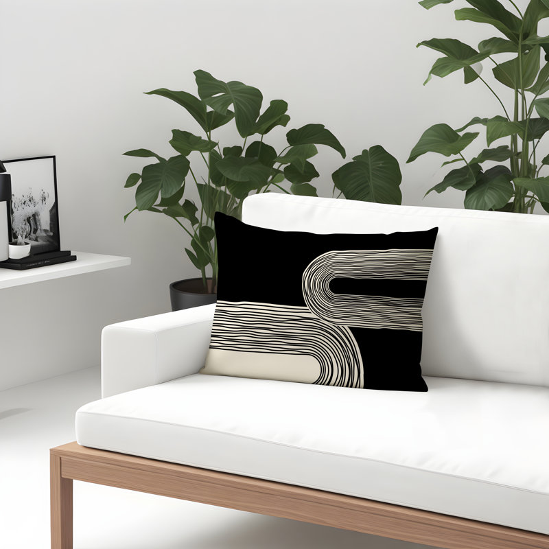Housse et insert de coussin rectangulaire intérieur / extérieur en polyester filé Cassie, Noir, H 18 po x l 25 po