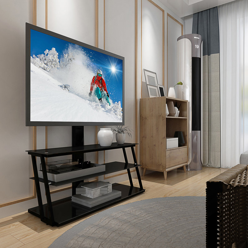 Meuble télé multifonctionnel en verre trempé à angle et à hauteur ajustables
