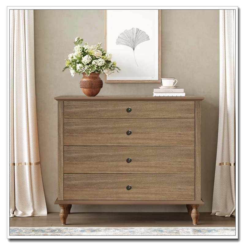 Large 4-Drawer Chest with Solid Wood Foot, Rustic Brown