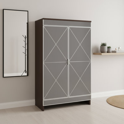 Armoire à chaussures élégante à double porte à garniture argentée; Rangement de vestibule.