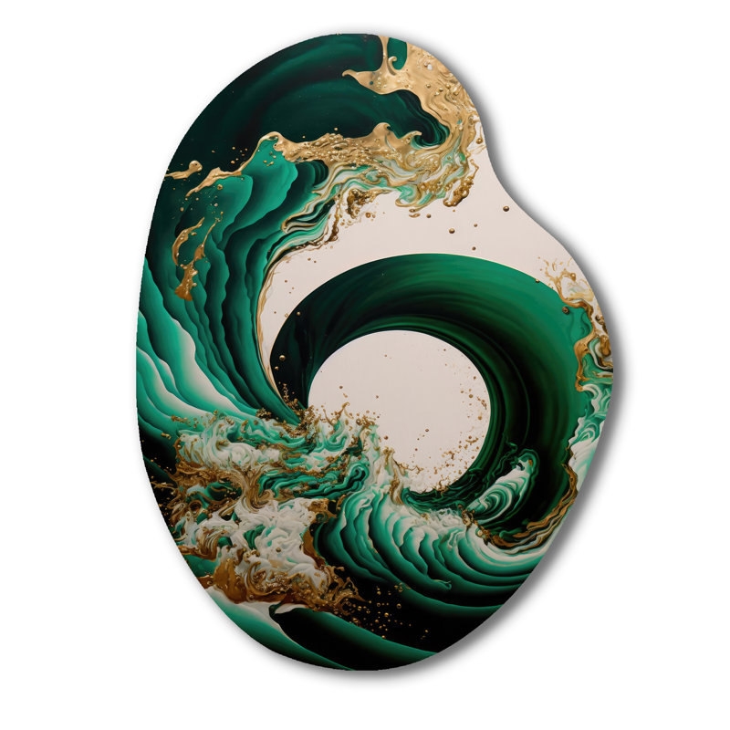 Décoration murale émeraude en forme de poire abstraite vert émeraude et or IV, H 38 po x l 28 po