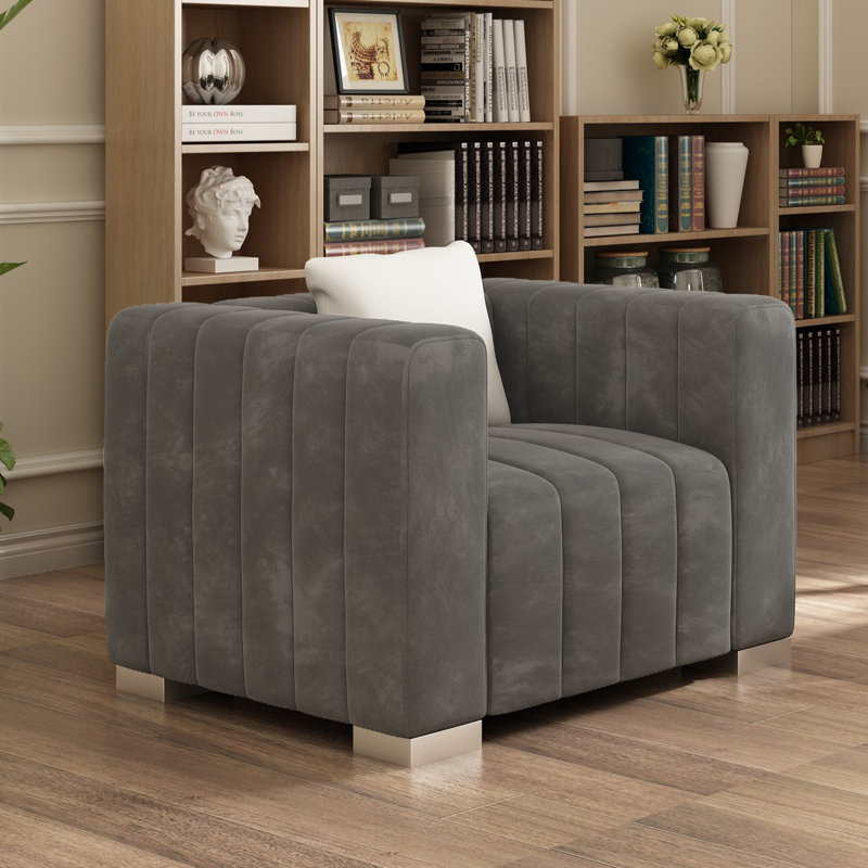 Clifford 35.4''  Velvet Armchair, Silver, Gray