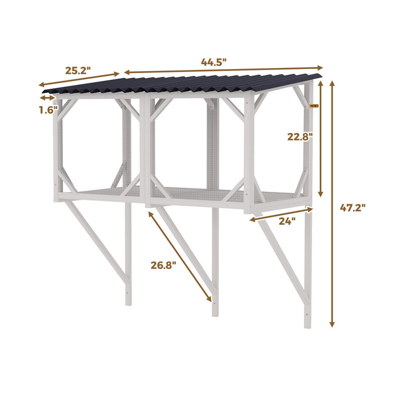 43.3" Cat Window Box,catio Outdoor Enclosure W/waterproof Roof,all Weather Use Cat Window Perch With Windows