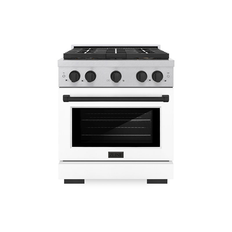 ZLINE Autograph Edition 30 in. 4.2 cu. ft. Paramount Dual Fuel Range W/ 4 Burner DuoPro Cooktop and Electric Convection Oven in Satin Stainless Steel W/ White Matte Door and Matte Black Accents