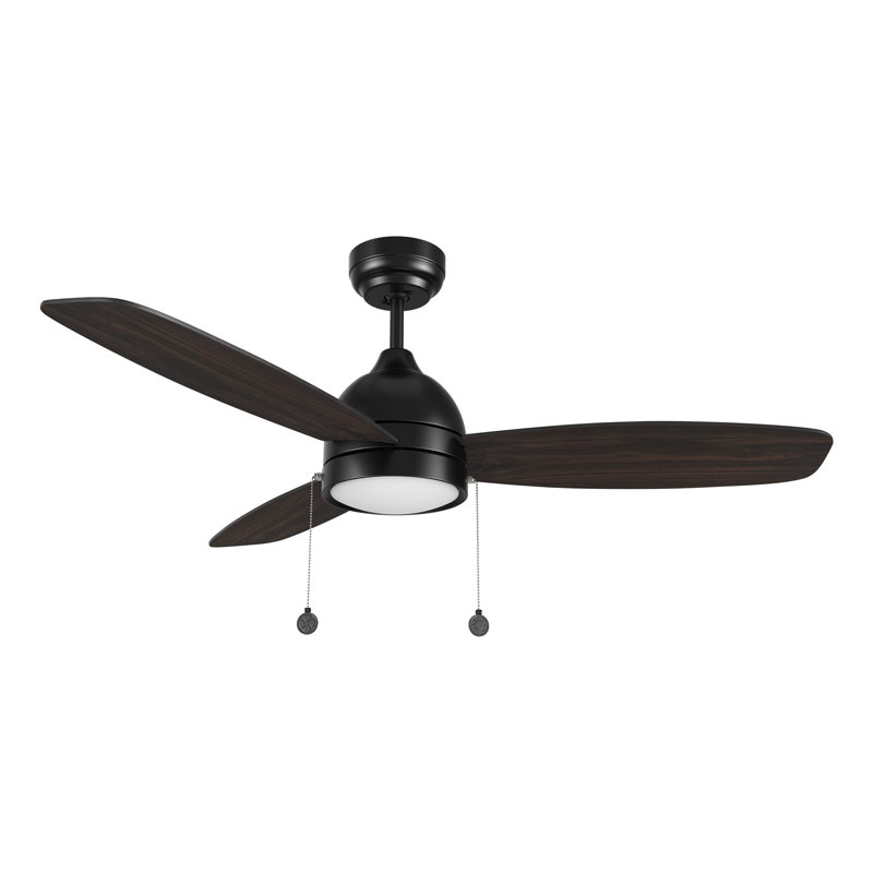 52" DC Motor Pull-chain 3 Blades Ceiling Fan with Light, Downrod, Dark Walnut