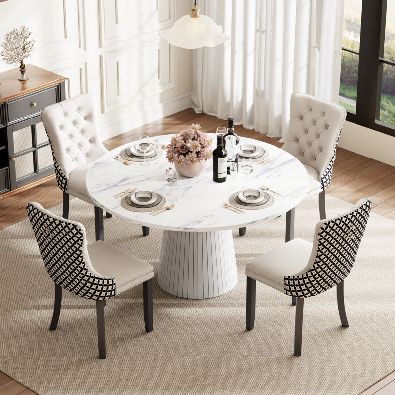 Ensemble de table de salle à manger ronde avec 4 chaises capitonnées rembourrées, ensemble de table de salle à manger de style Mid-Century pour coin-repas de cuisine