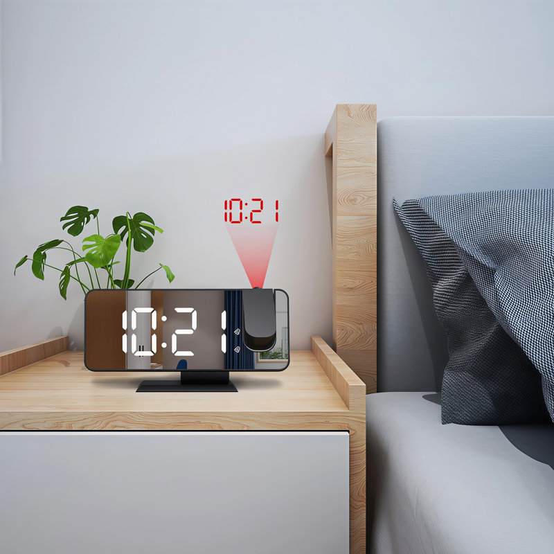 Réveil à projection, miroir numérique à DEL avec port de charge USB, double alarme, luminosité automatique et réglable à 4 niveaux, sommeil pour la chambre à coucher
