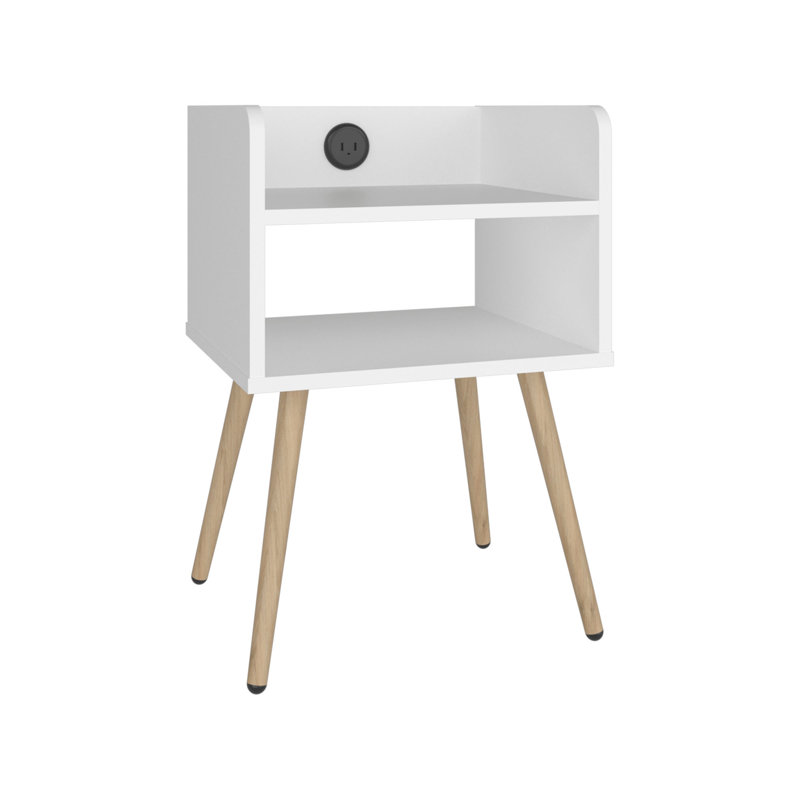 Table de chevet avec port USB, 2 tablettes, Blanc