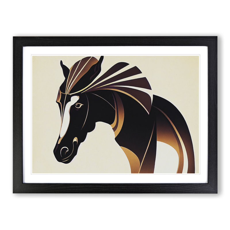 Horse Deco Style Abstract - Single Picture Frame Print, Black, 25cm H x 34cm W x 2cm D