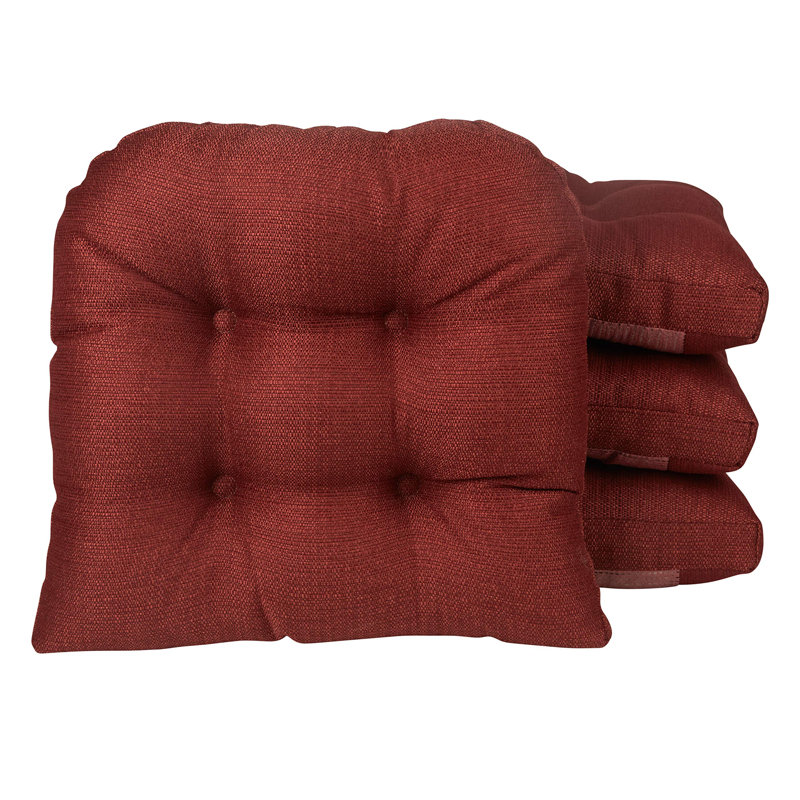 Non-Slip Dining Room And Kitchen Seat Cushions, 15 X 15 X 3 Inches, Set of 4, Flame Red