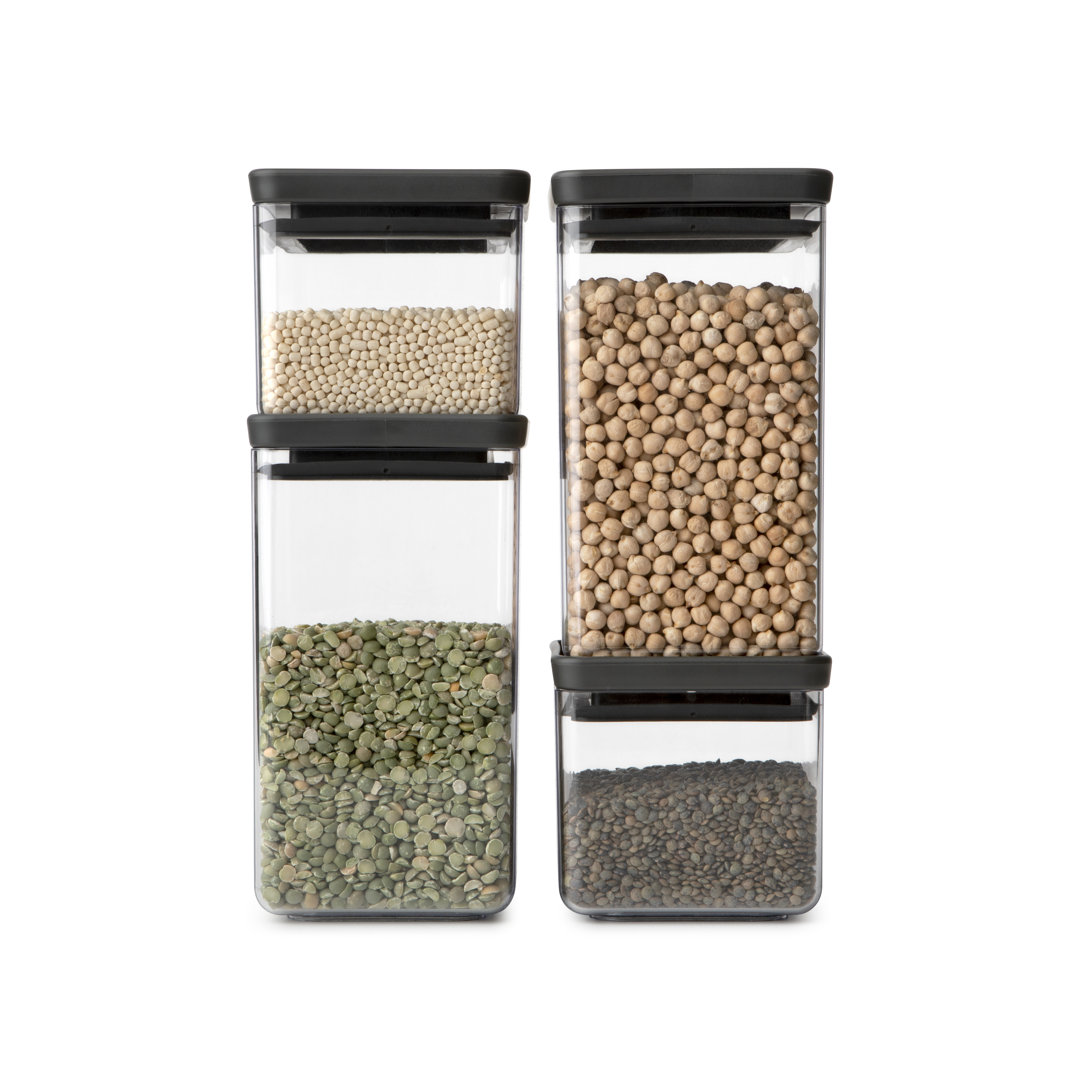 Brabantia Set of 4 Tasty+ Stackable Square Canisters - 2 x 0.7 Quart (0.7L) & 2 x 1.7 Quart Brabantia 