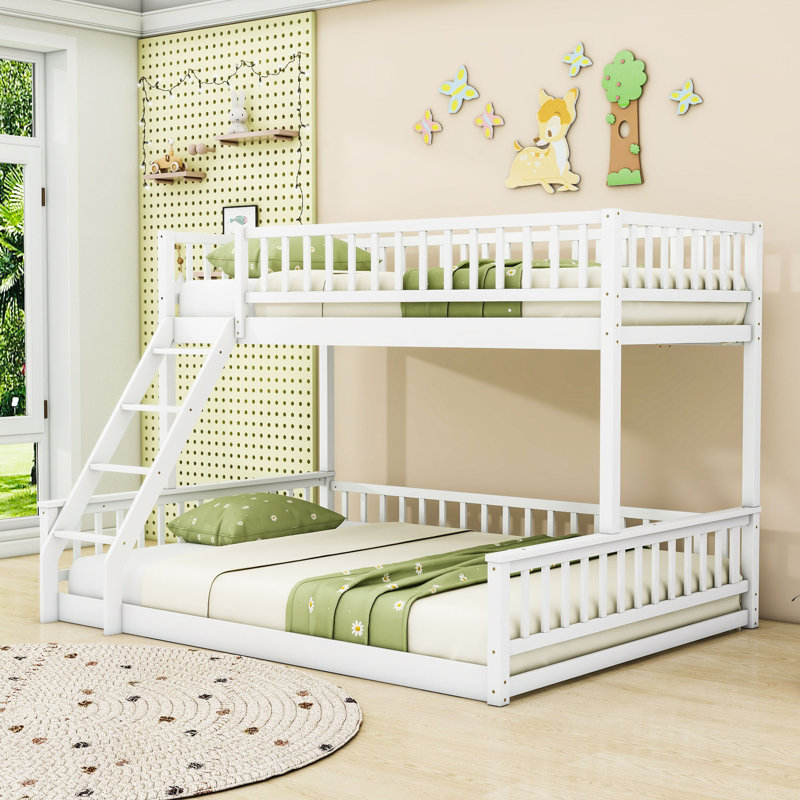 Katienne Bunk Bed With Ladder And Guardrails, White, Twin XL Over Queen