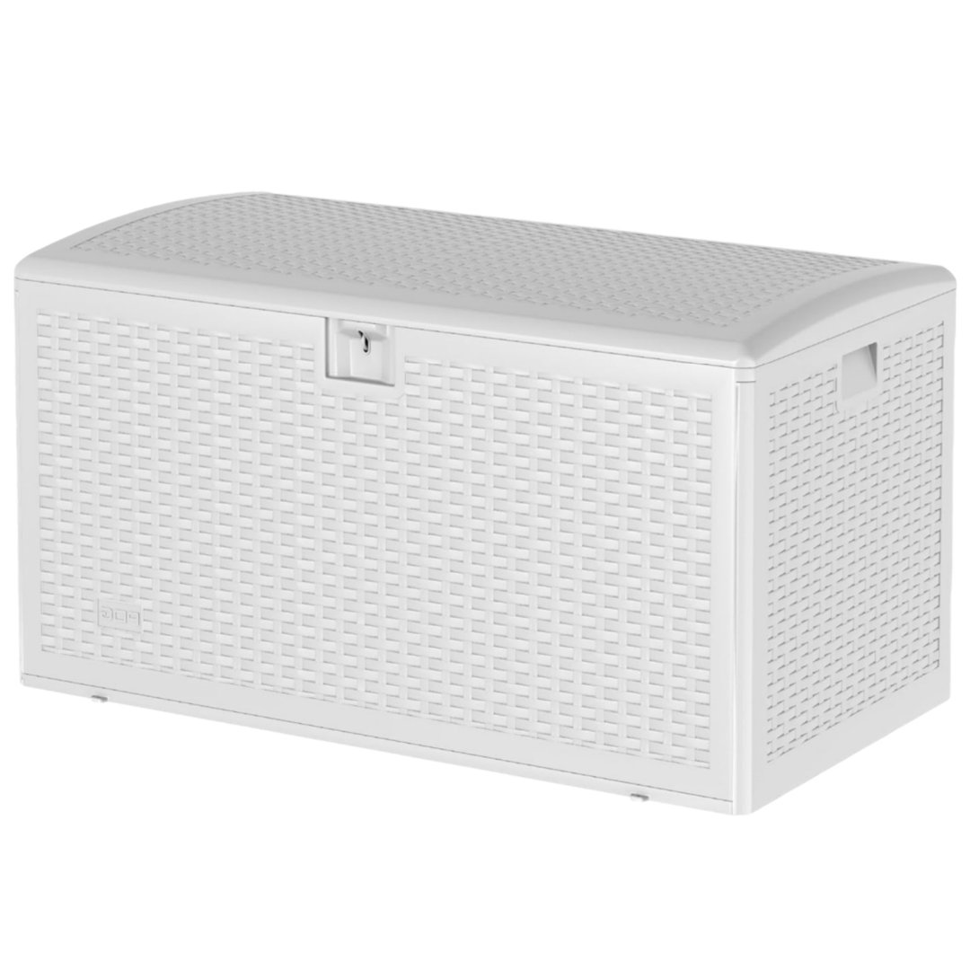 73 gal Resin Deck Box, Outdoor Storage Box with Lockable Lid & Weatherproof Design, Extra Large Patio Storage Container for Garden Tools, Pool Toys, F