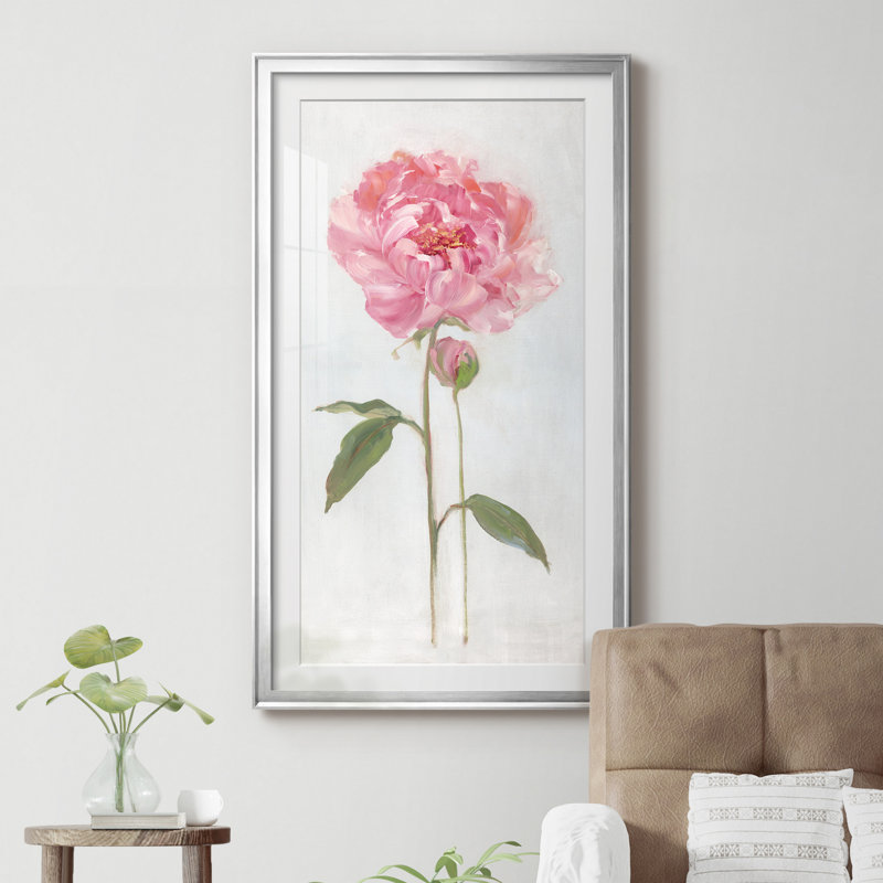 " Peony I " Painting Print, 24" H x 12" W x 1" D, Silver Framed