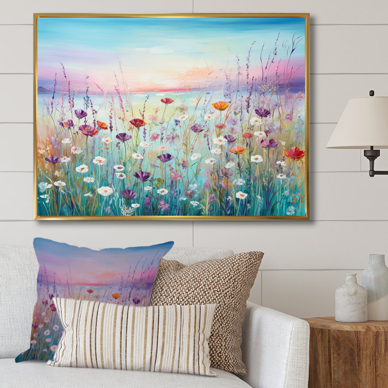 Fleurs sauvages Meadows II sur toile, H 24 po x l 32 po x P 1 po, Cadre flottant doré