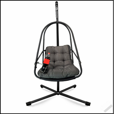 Fauteuil à œufs pivotant avec support pour l'intérieur et l'extérieur, confortable panier de patio en rotin d'osier avec support de type C, coussin, oreiller et porte-gobelet