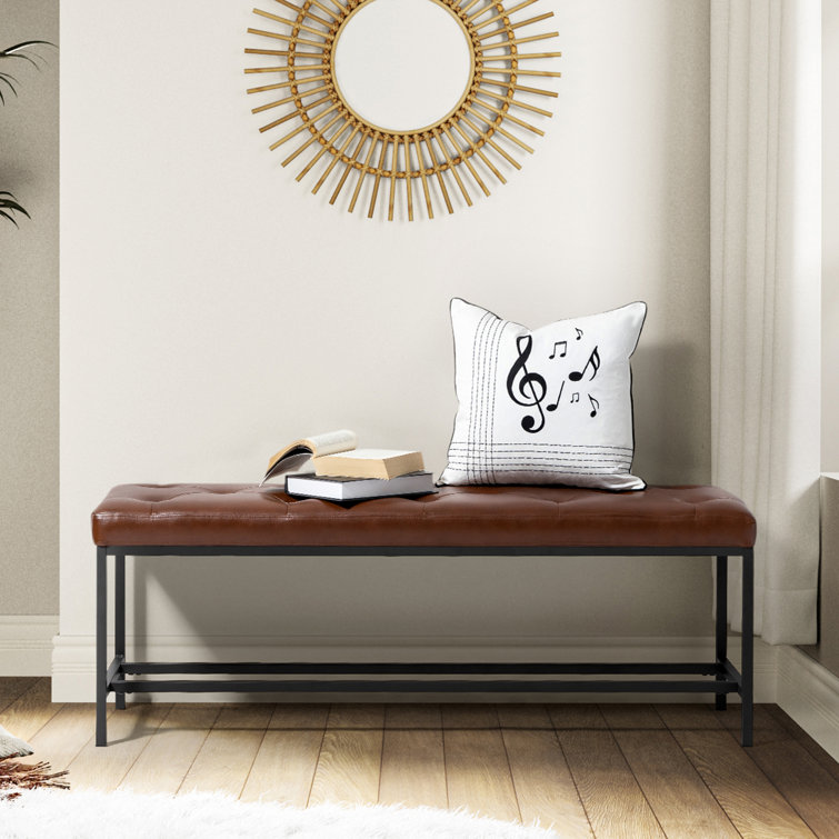 Quinlynn Faux Leather Upholstered Bench with Button-tufted Design