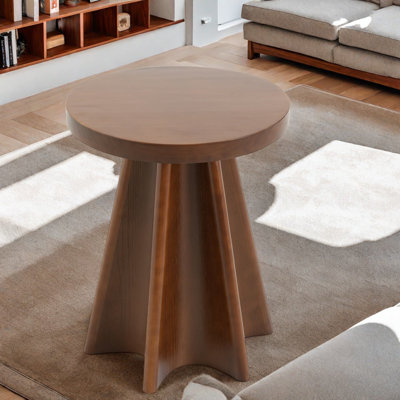Solid Pine End Tables, 16 Inch Walnut Round Modern Accent Table for Home