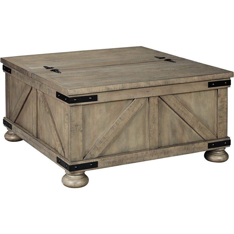 Gray Square Wood and Metal Lift-Top Coffee Table with Storage