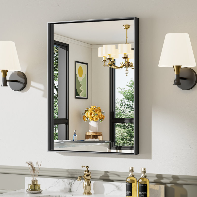 Modern & Contemporary Matte Black Aluminum Alloy Framed Rectangular/Square Bathroom Vanity Mirrors with HD Tempered Glass