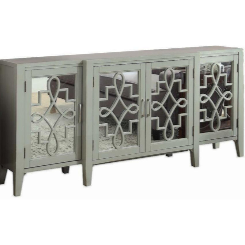 Antique Gray Mirrored Wood Console Table with Storage