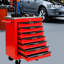 Chariot à outils à roulettes rouge et noir à 7 tiroirs avec roues et toit en acier inoxydable pour l'entrepôt de garage, 4 mécanismes de verrouillage universels, poignée à tirer, glissières de tiroir à roulement multifonctionnelles - atelier, couleur,