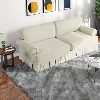 Canapés spacieux en chenille Mid-Century avec accoudoirs roulés pour la maison et le bureau