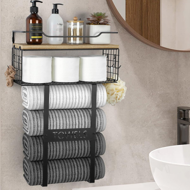 Towel Racks for Bathroom Wall Mounted, Natural/Black