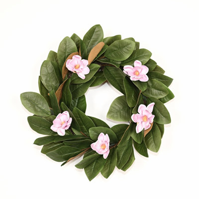 Couronne florale de magnolia 22 po pour la porte d'entrée