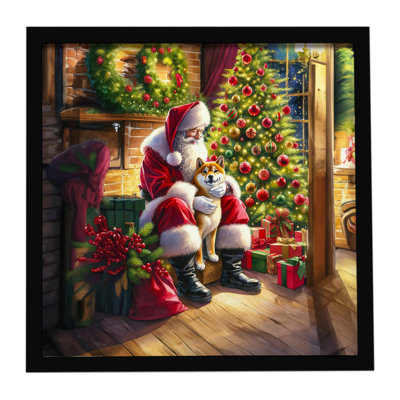Shiba Inu and Santa Claus, reproduction d'art encadrée