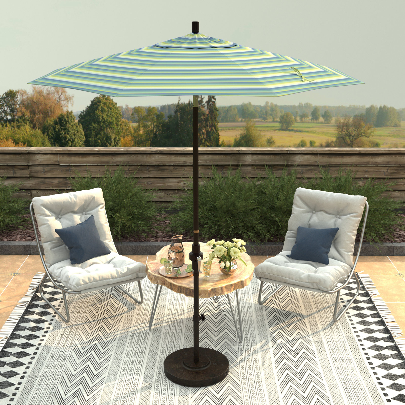 Che 7.5' Umbrella, Seville Seaside Stripe Sunbrella®
