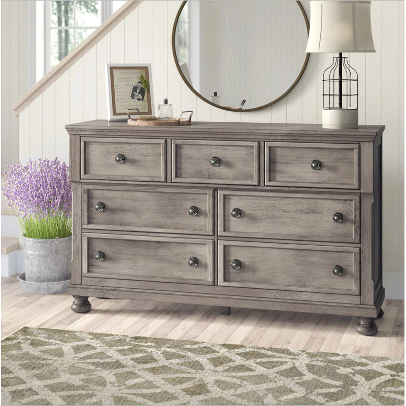 Commode classique 1 pièce avec 7 tiroirs et plateau à bijoux, Gris