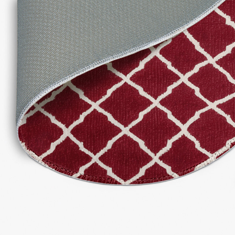 Trellis Red Indoor and Outdoor Area Rug, Round 5'
