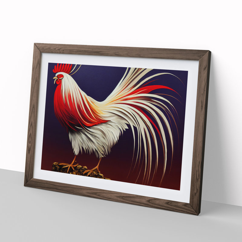 Bright Rooster - Single Picture Frame Print, 46cm H x 64cm W x 2cm D, Walnut Framed