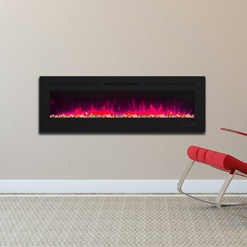 42"/50"/60"/72" Electric Fireplace Insert With Crystal Decor, Wall Mounted Fireplace Heater For Living Room, Timer, Overheating Protection, Remote, Black