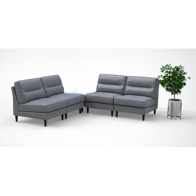 4 Person Waiting Room Reception Chairs with Charging Tables Set 100% Genuine Leather 5pc Set Color Gray