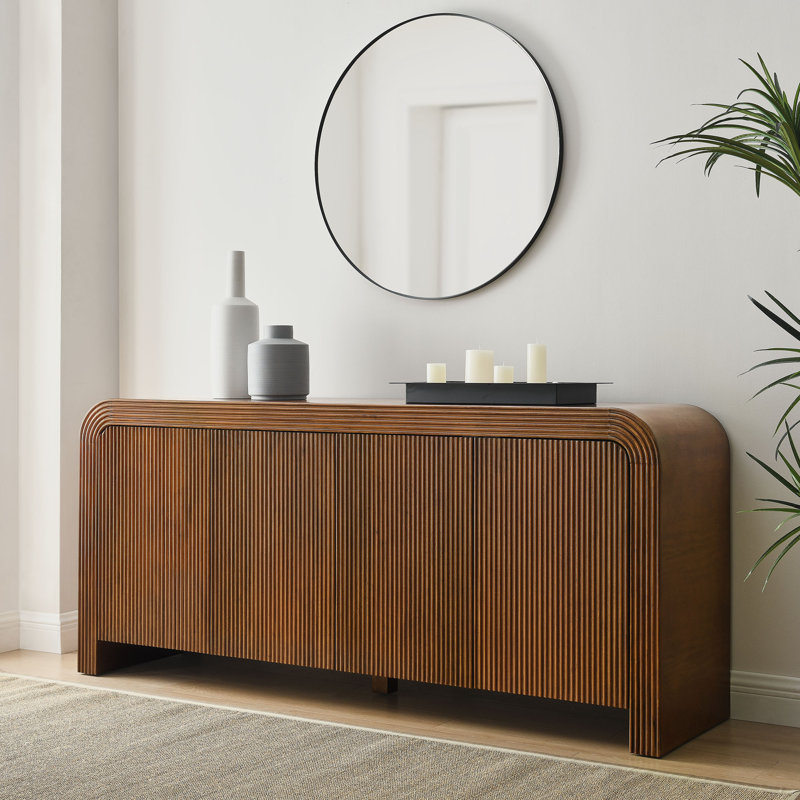 Waterflute 70" Fluted Sideboard Cabinet In White Matte, Walnut