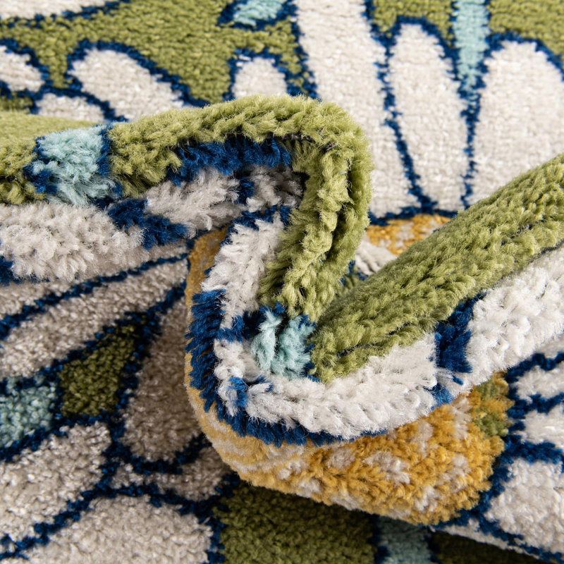 Tapis vert à motif floral Saegertown, Rond 7 pi